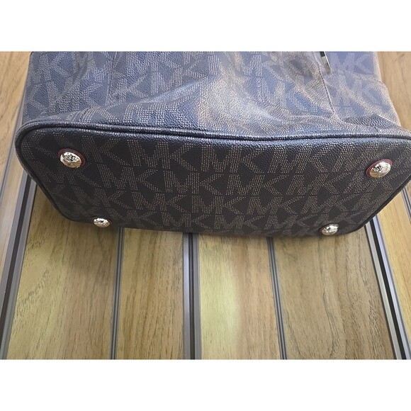 Michael Kors MK Jet Set Signature Brown Magenta Straps Purse Handbag Tote Bag - Picture 3 of 10